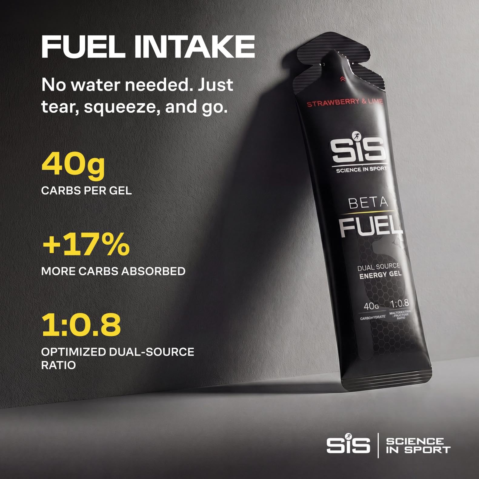 Science in Sport gel abierto en uso, suministro práctico y sin agua