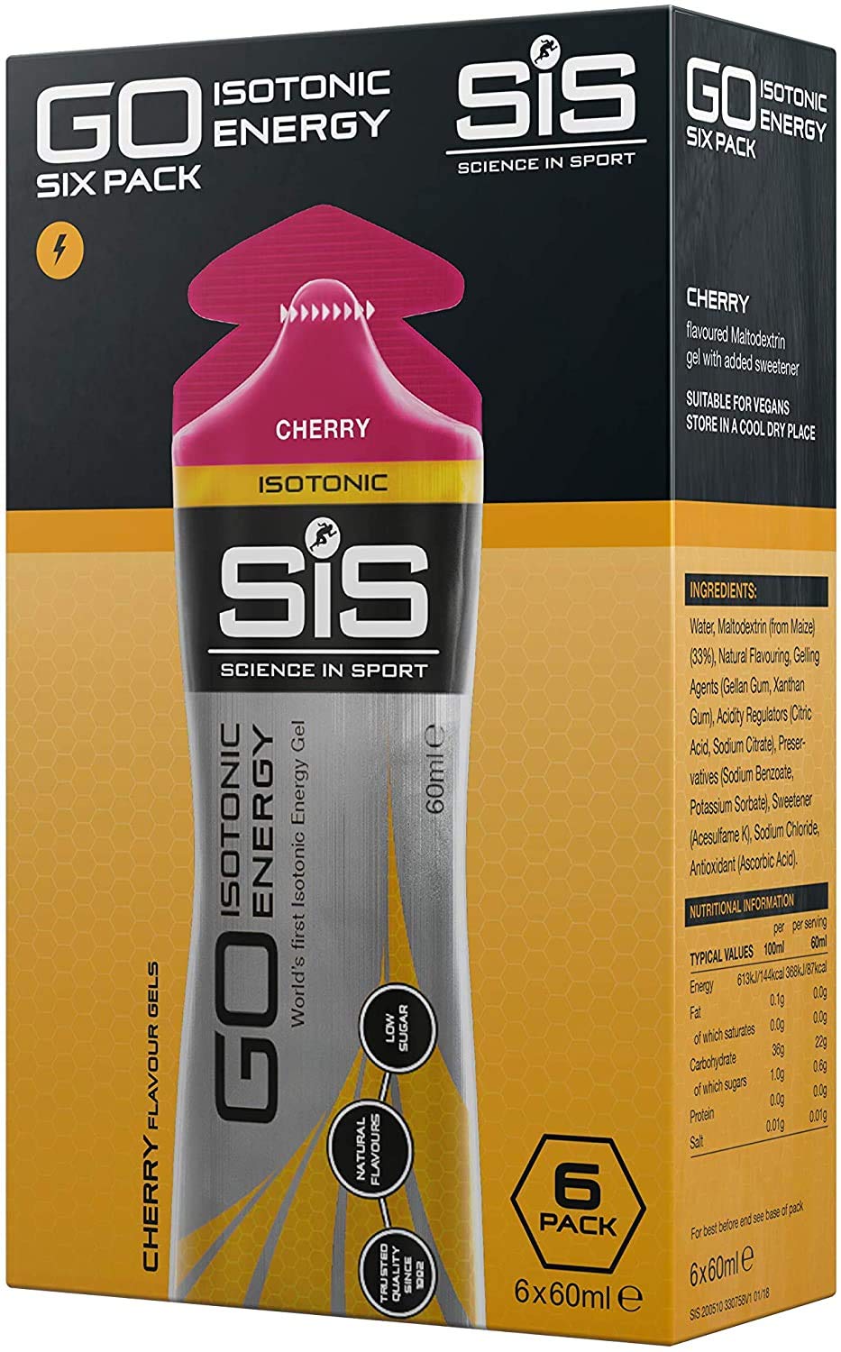 Science in Sport gel cereza pack frontal muestra práctico beneficio energía rápida