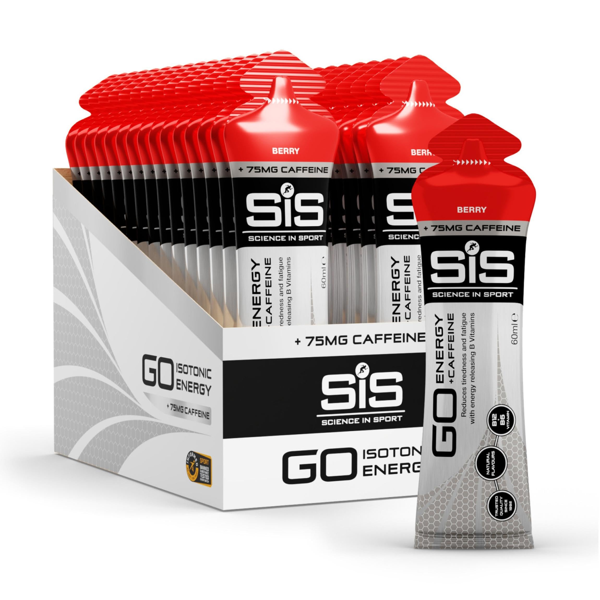 Science in Sport gel frontal del empaque berry mostrando conveniencia