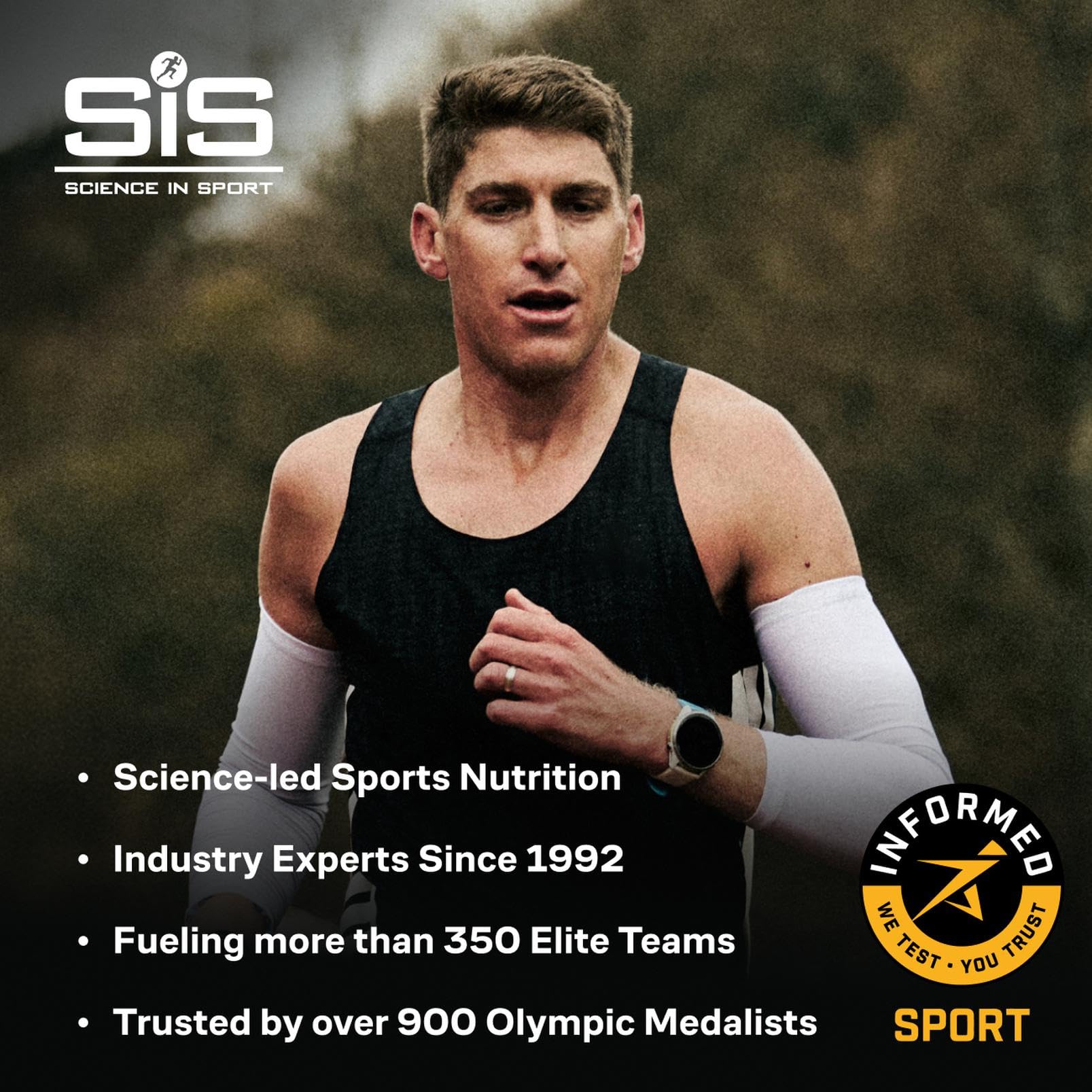 Science in Sport envase junto a mano para comparar tamaño y portabilidad