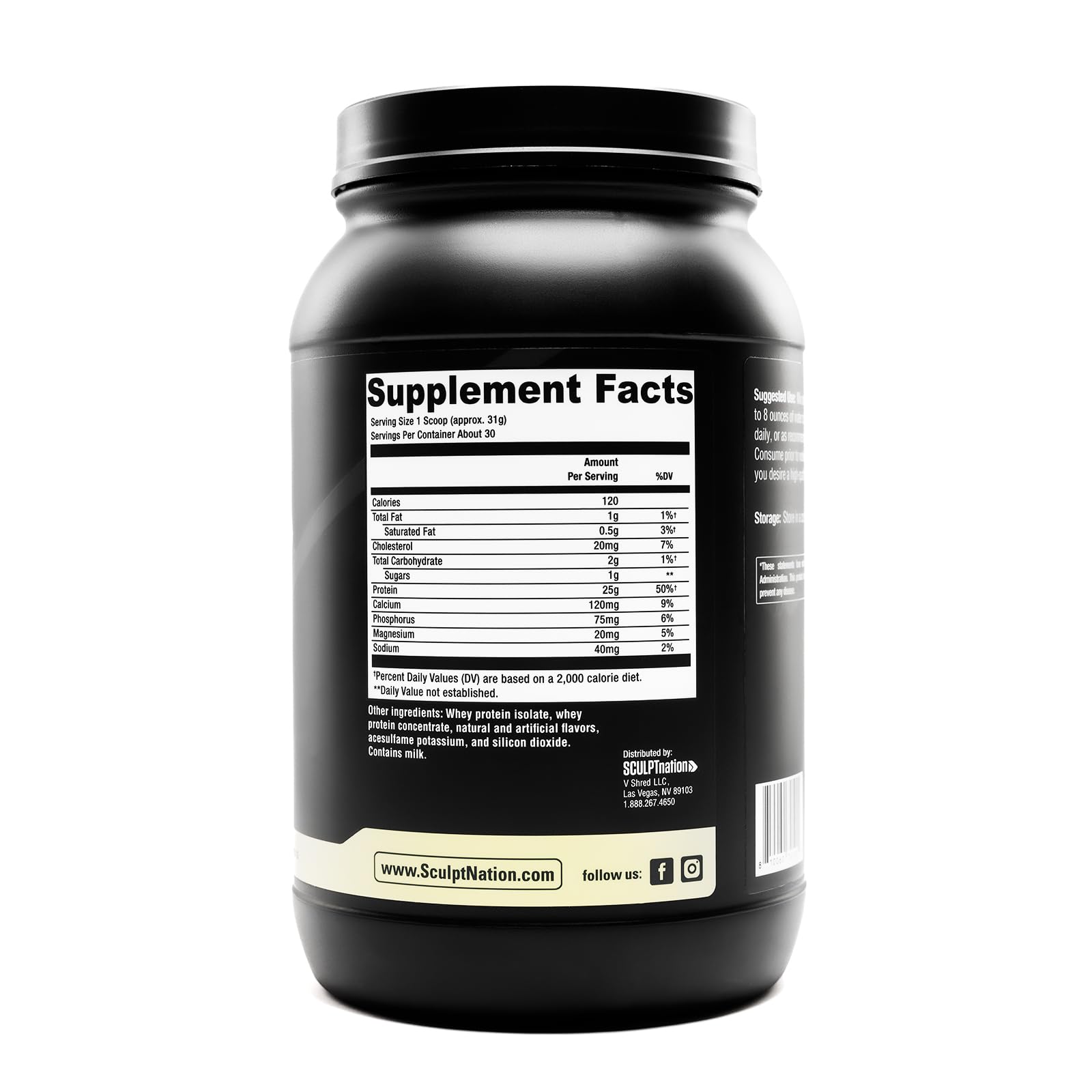 Sculpt Nation etiqueta nutricional con ingredientes y estándares de calidad cGMP
