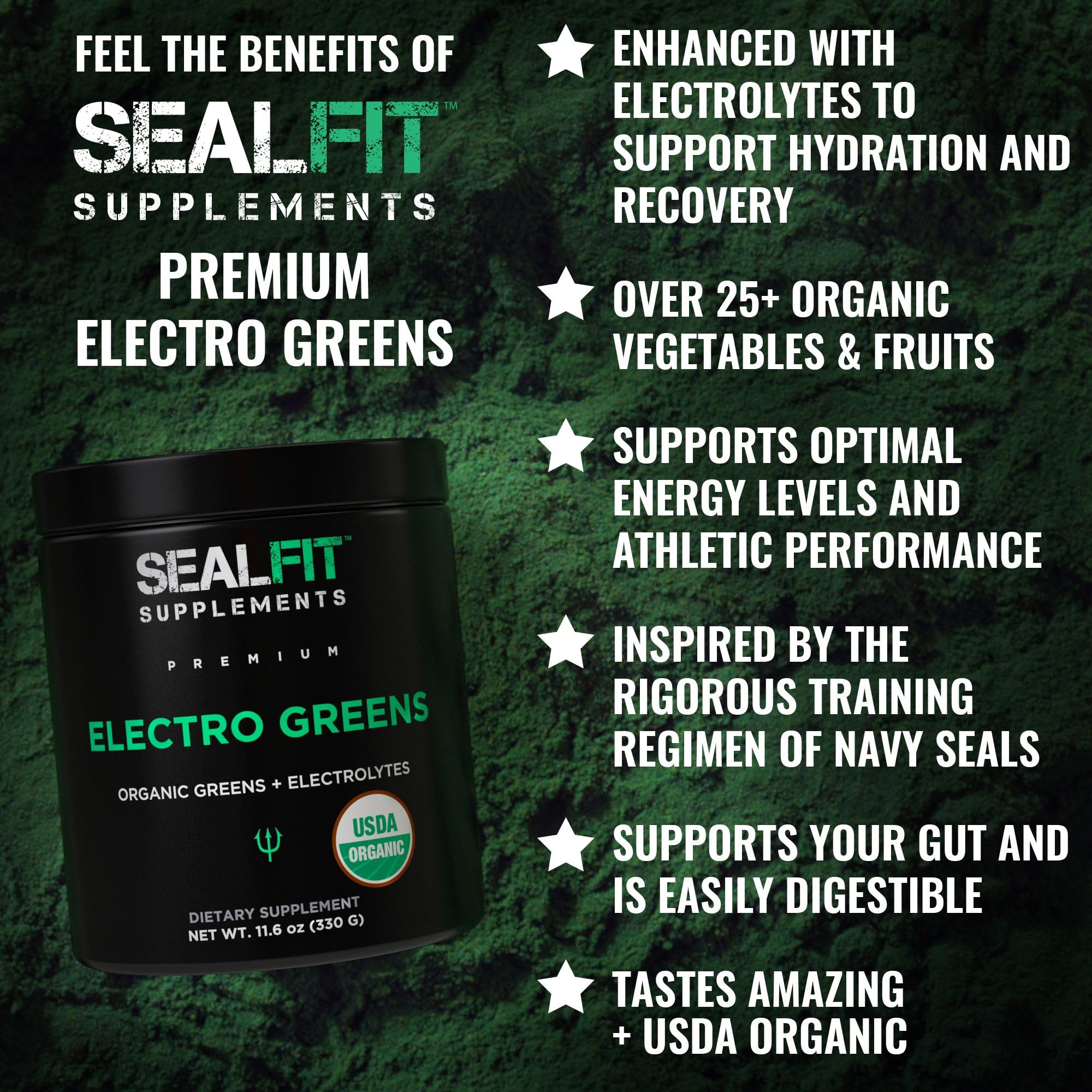 Textura del polvo SEALFIT ElectroGreens y su mezcla homogénea