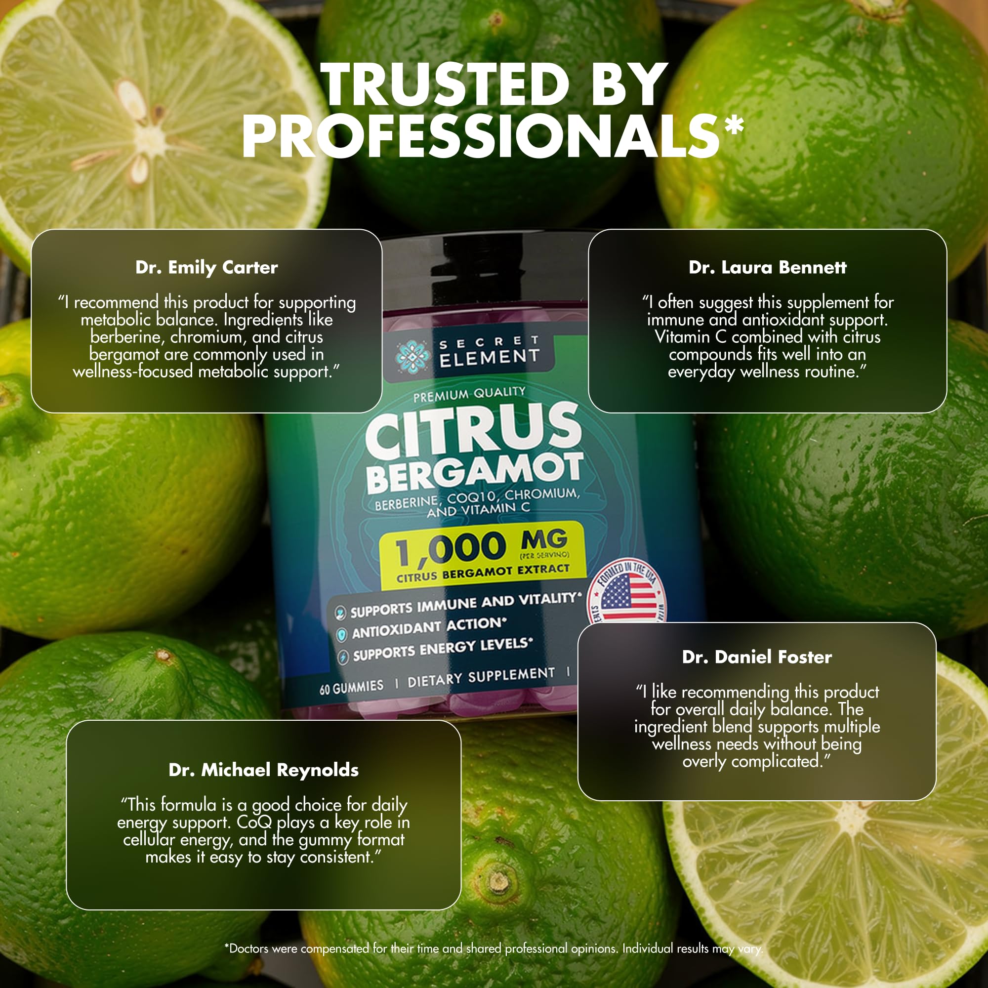 Secret Element etiqueta lateral con información nutricional y calidad USA