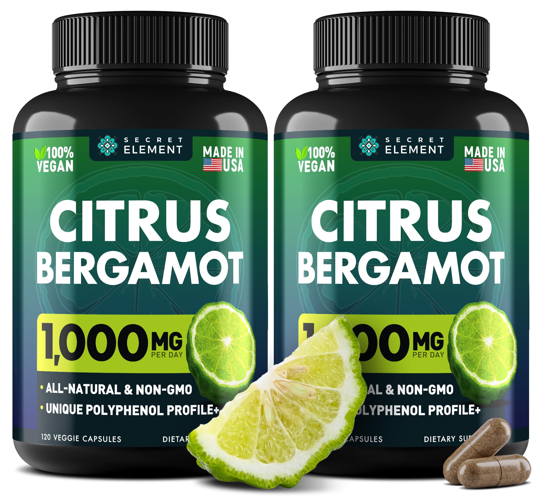 Secret Element frontal del paquete de bergamota mostrando la presentación y beneficio antioxidante