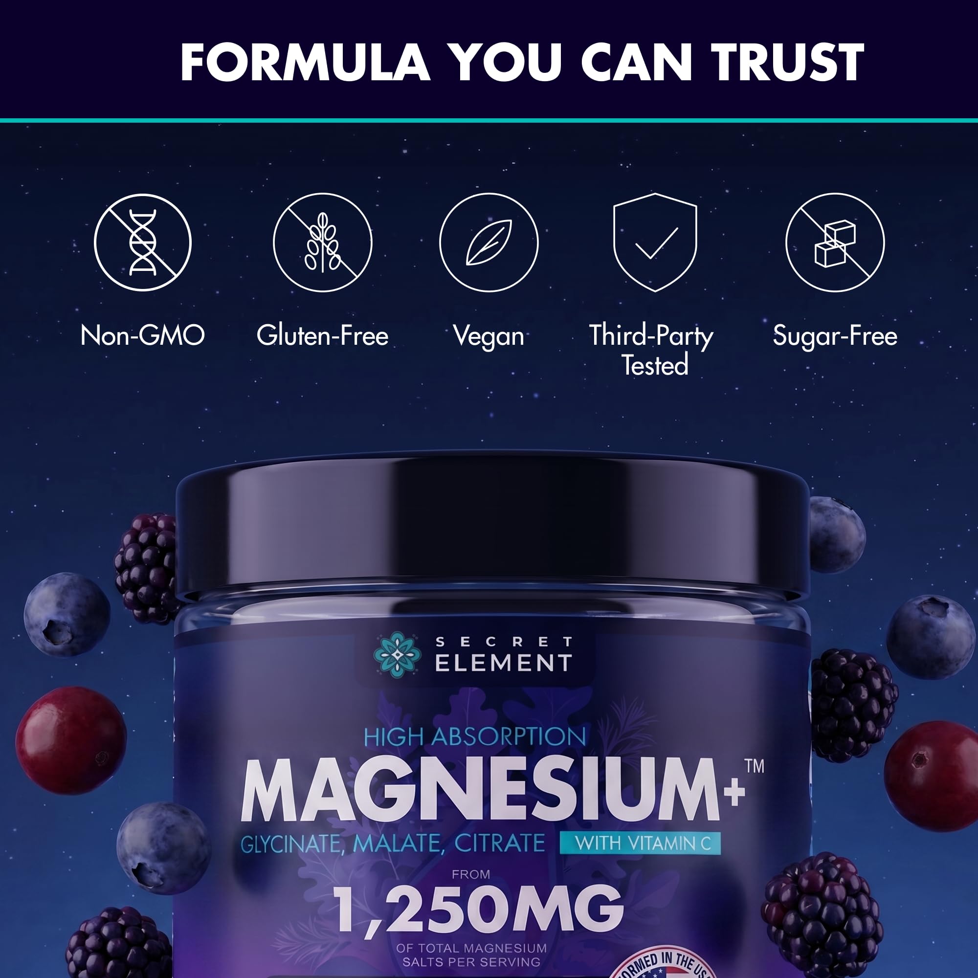 Presentación Mixed Berry de Secret Element con frutas ilustradas