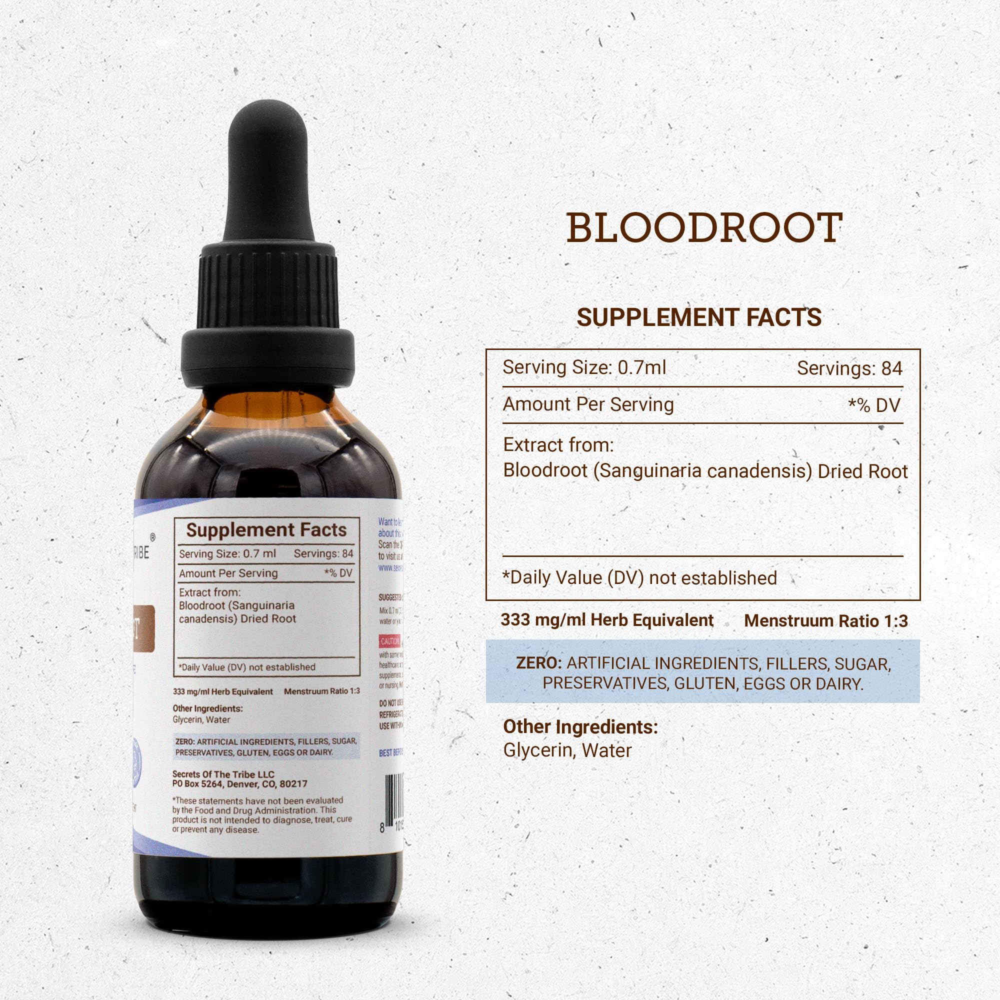 Secrets of the Tribe etiqueta con lista de ingredientes y certificaciones