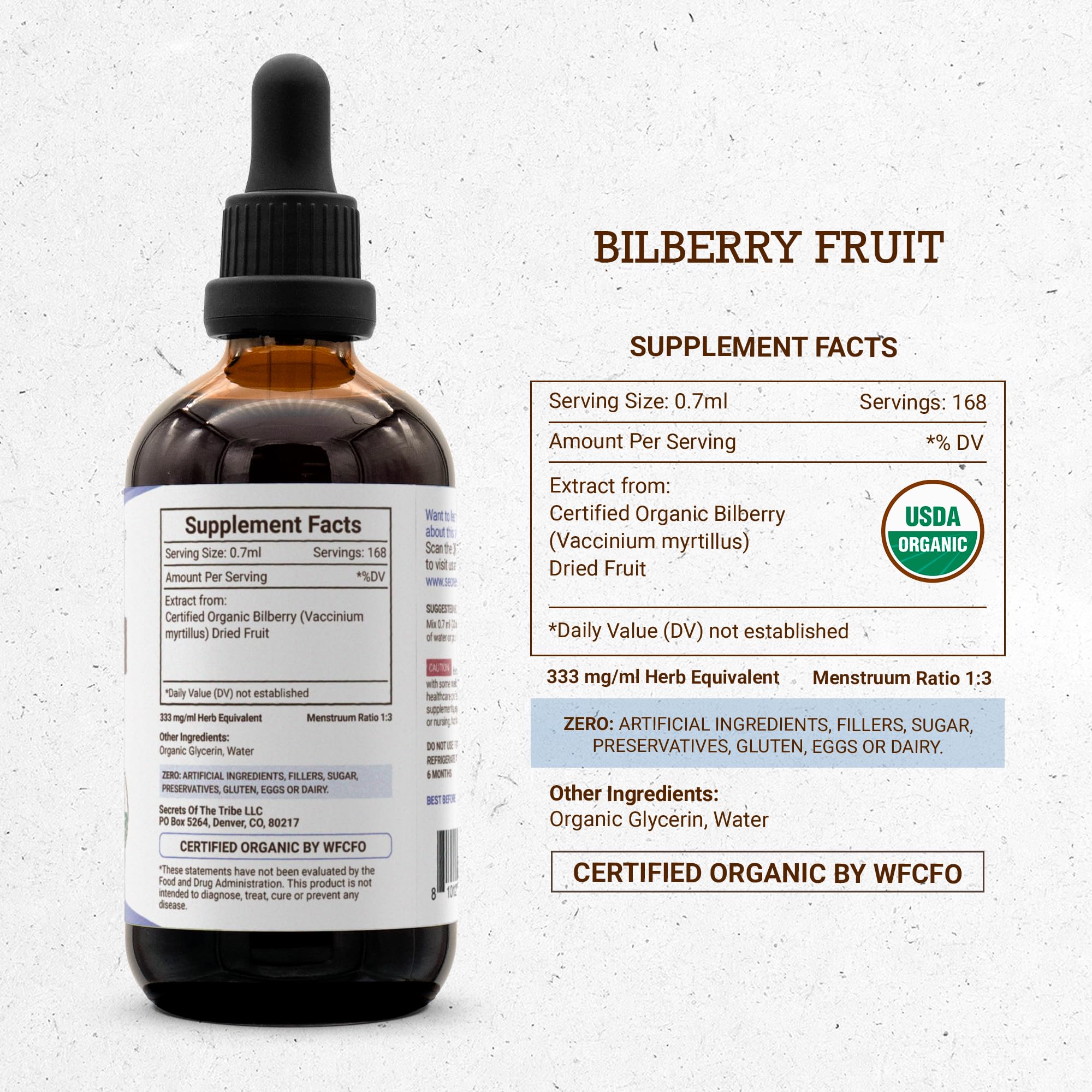 Secrets of the Tribe etiqueta con sello USDA Organic, beneficio confianza orgánica