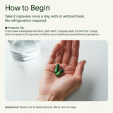 Seed etiqueta DS-01 enfocada en lista de ingredientes y pruebas de terceros