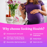 Seeking Health botella abierta con cápsulas listadas para dosificación