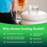 Seeking Health botella abierta sobre mesa de cocina para rutina diaria