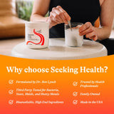 Seeking Health frasco junto a regla para comparar tamaño y cantidad de porciones