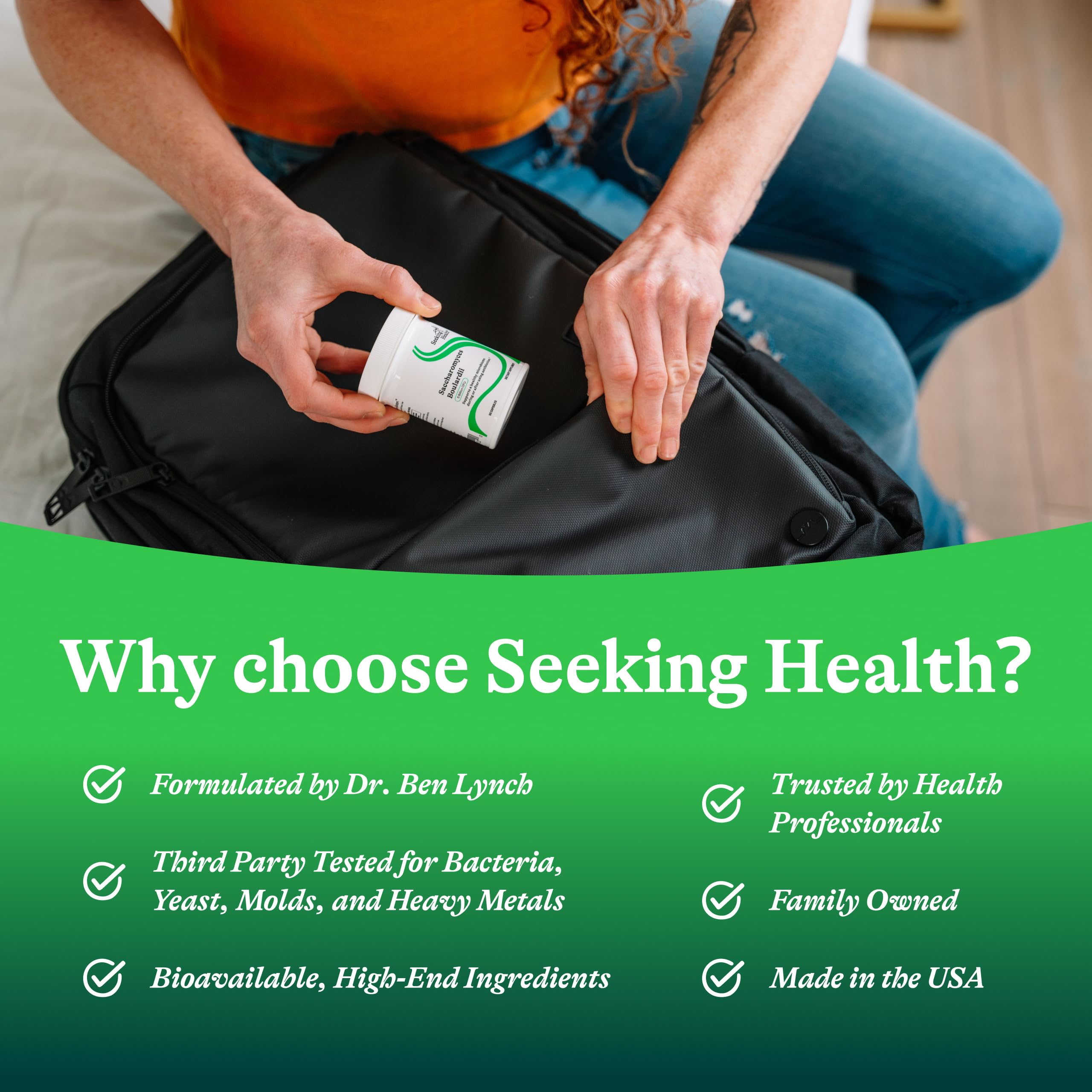 Seeking Health envase dentro de maleta para viajes con estabilidad térmica