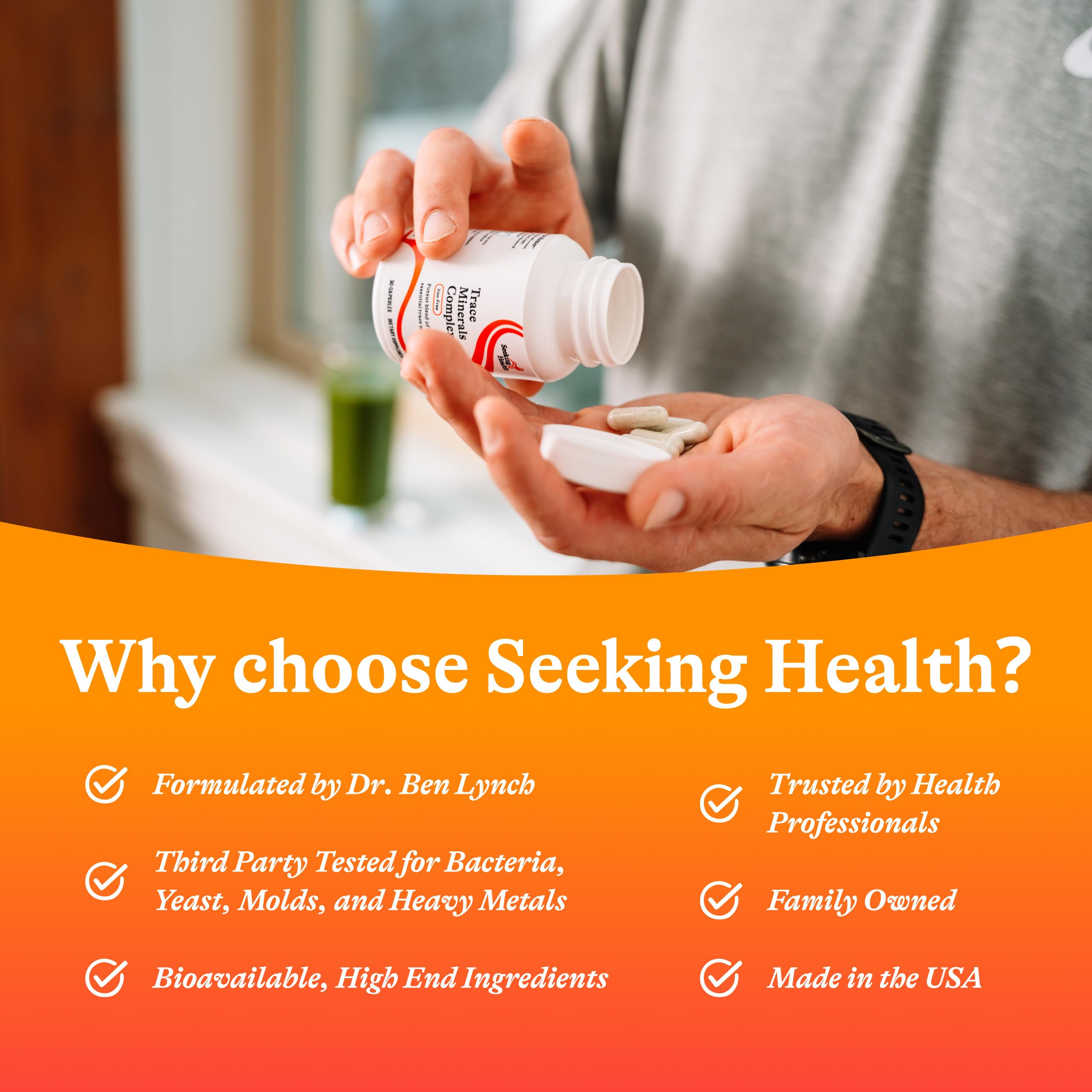 Seeking Health envase sobre encimera en contexto de cocina saludable