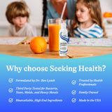 Seeking Health en mesa de cocina con utensilios, evoca uso cotidiano en estilo de vida saludable
