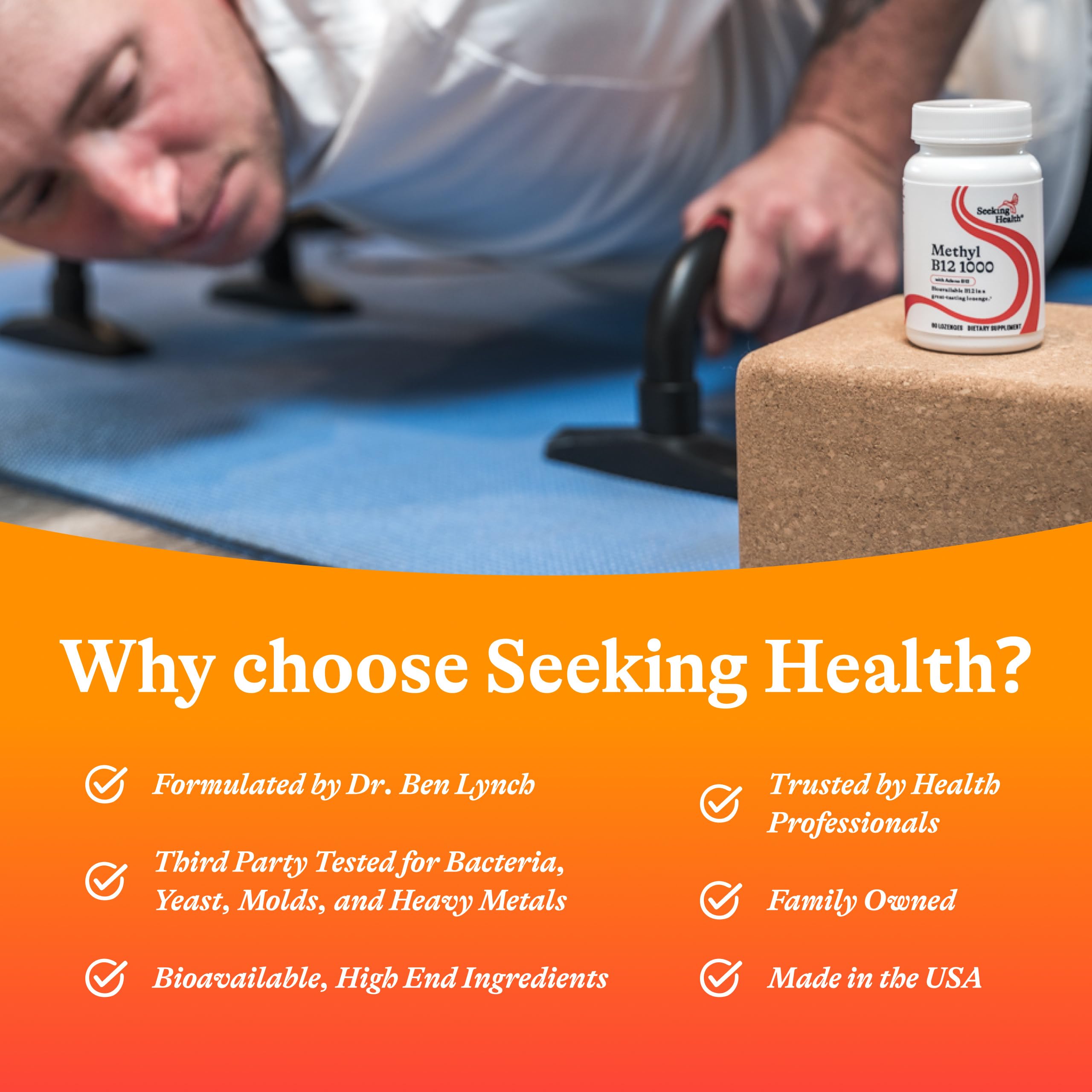 Seeking Health frasco abierto con pastillas visibles, cantidad de 60 unidades