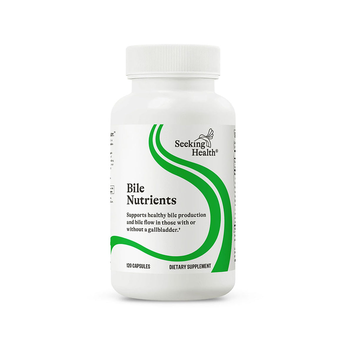 Seeking Health frasco delantero Bile Nutrients muestra surtido y beneficio digestivo