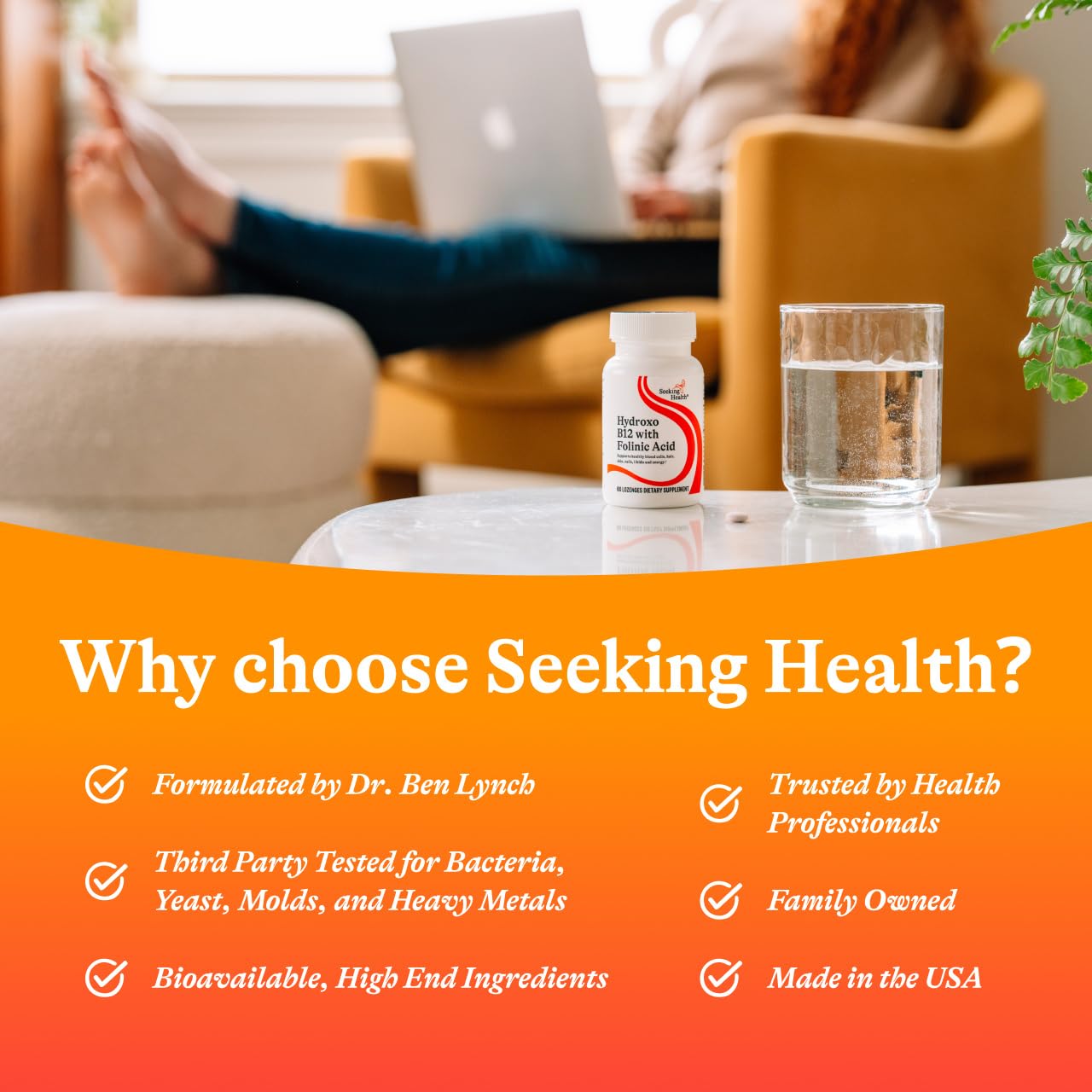 Seeking Health pastilla junto a regla para comparar tamaño y portabilidad