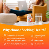 Seeking Health pastilla junto a regla para comparar tamaño y portabilidad