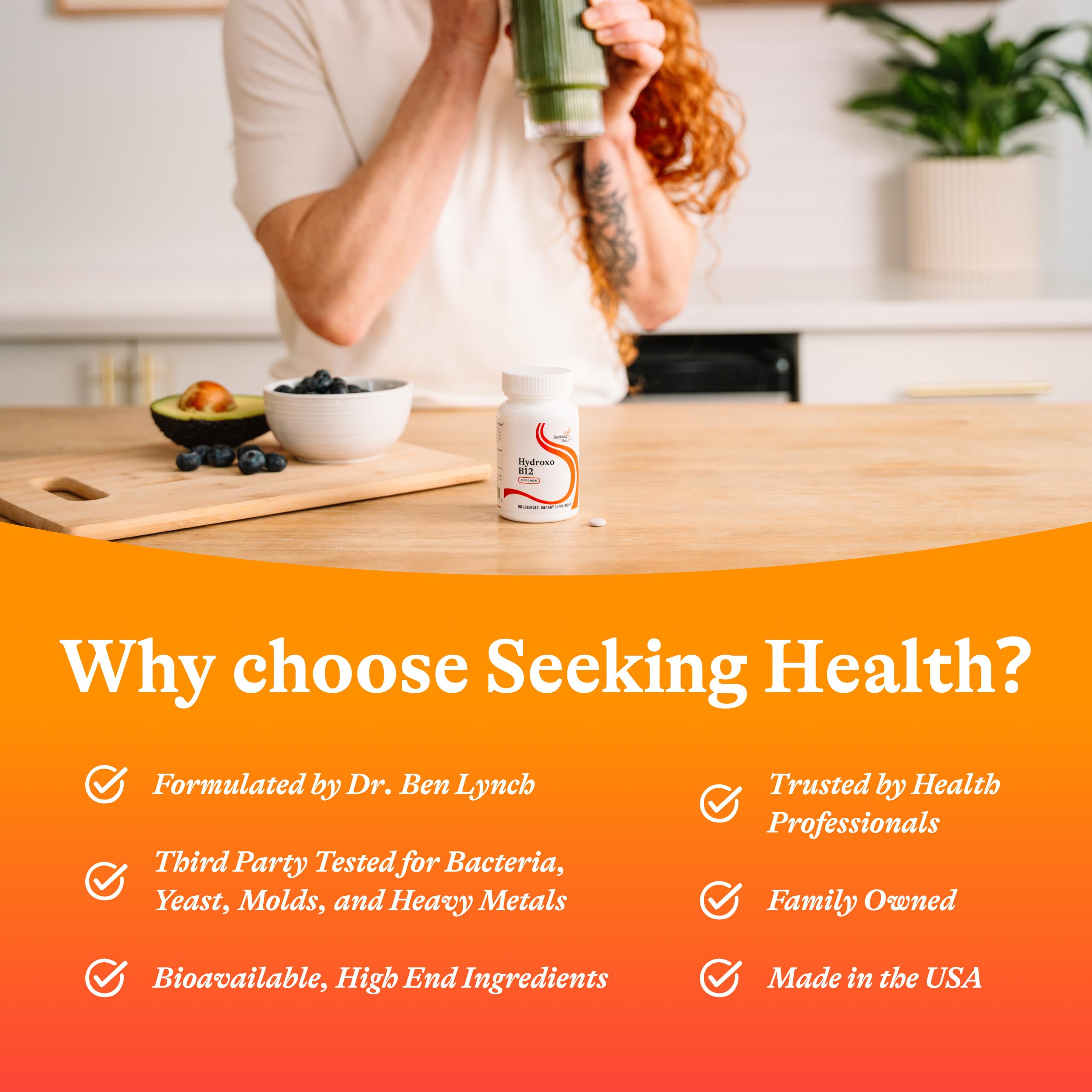 Seeking Health pastilla en la mano lista para consumir fuera de casa
