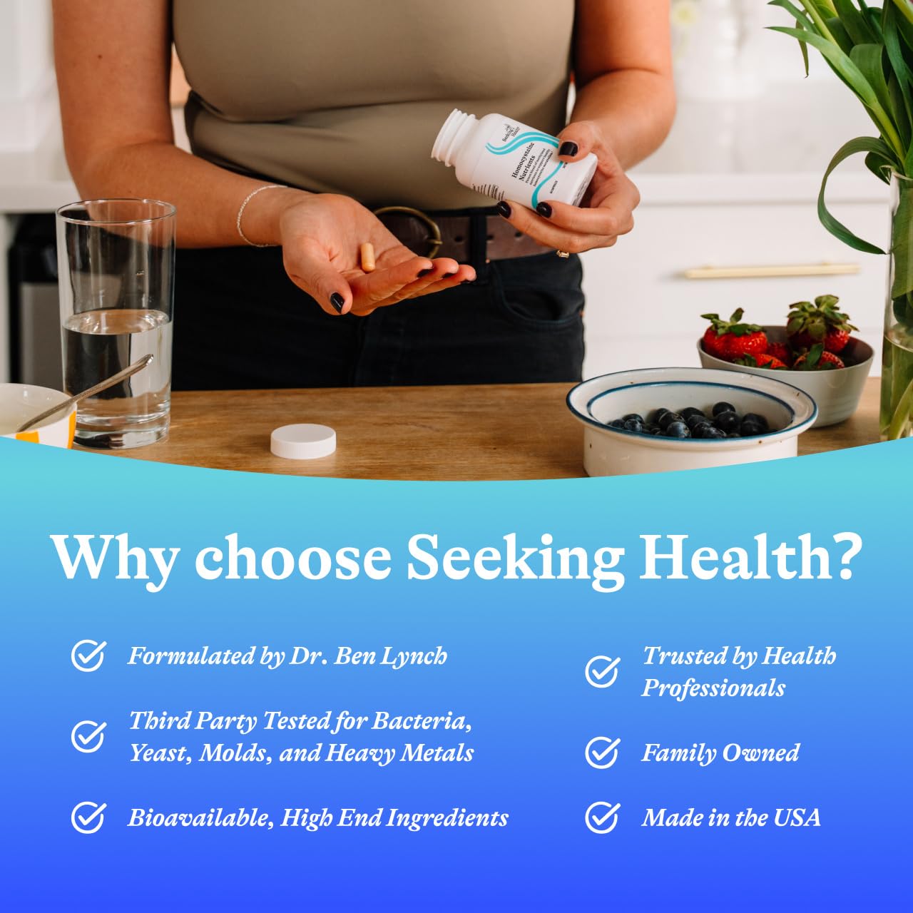Seeking Health ingredientes activos en primer plano resaltando L‑metilfolato