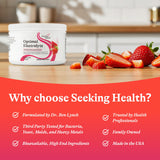 Seeking Health bote abierto con porciones visibles indicando 30 servicios por envase