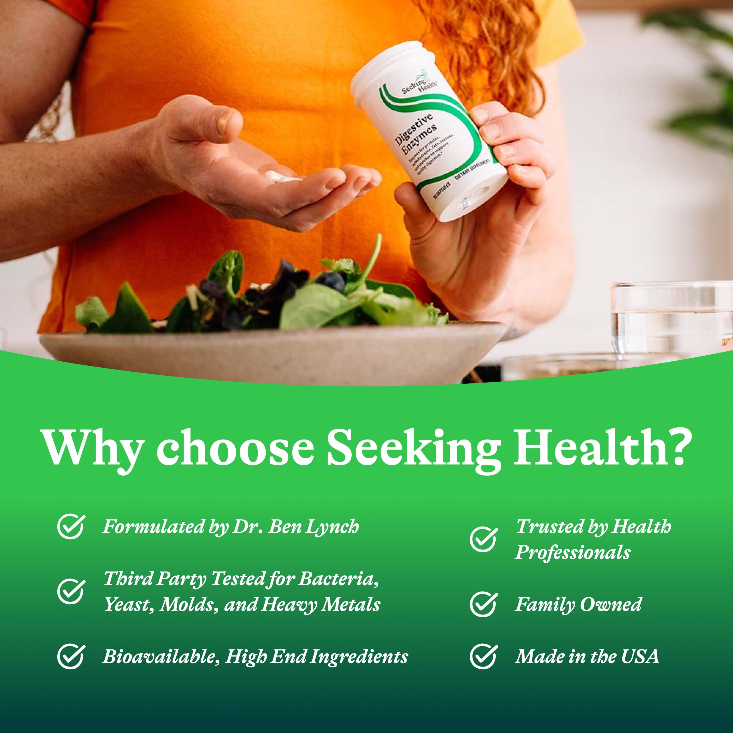 Seeking Health botella abierta mostrando el interior seguro y limpio