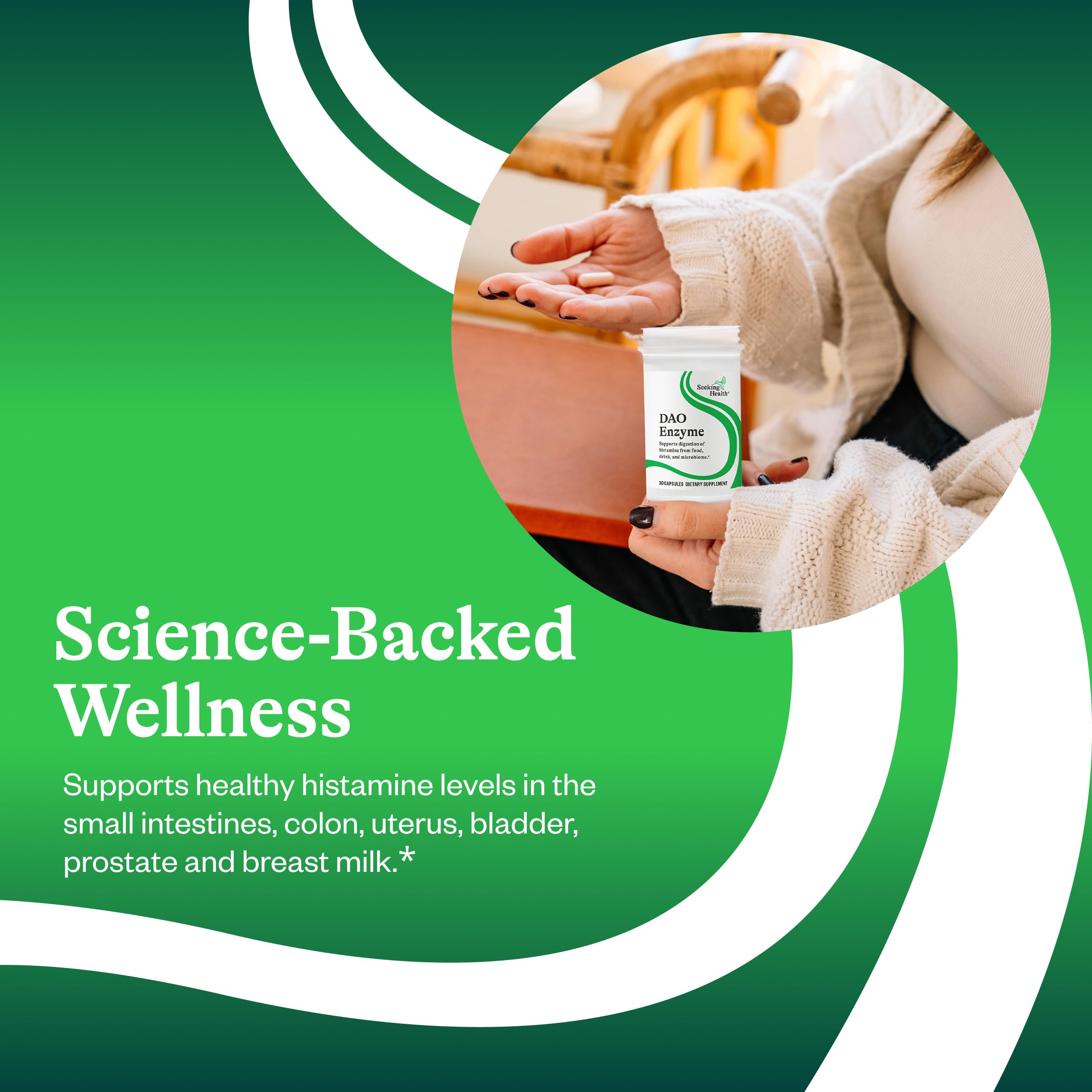 Seeking Health producto en mano para comparar tamaño y conveniencia