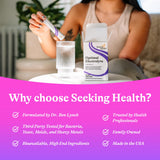 Seeking Health polvo disuelto en agua cercano mostrando mezcla homogénea y fácil uso