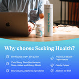 Seeking Health cápsula en mano para comparar tamaño, ayuda a visualizar la dosis