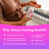 Seeking Health frasco abierto con tabletas accesibles y aspecto seguro