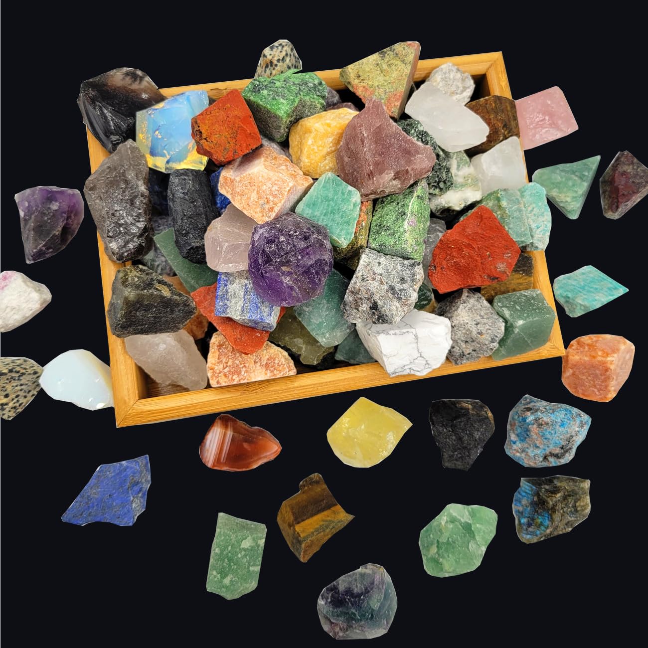 SeeuFun empaque frontal con caja de 5 lb y variedad de piedras naturales