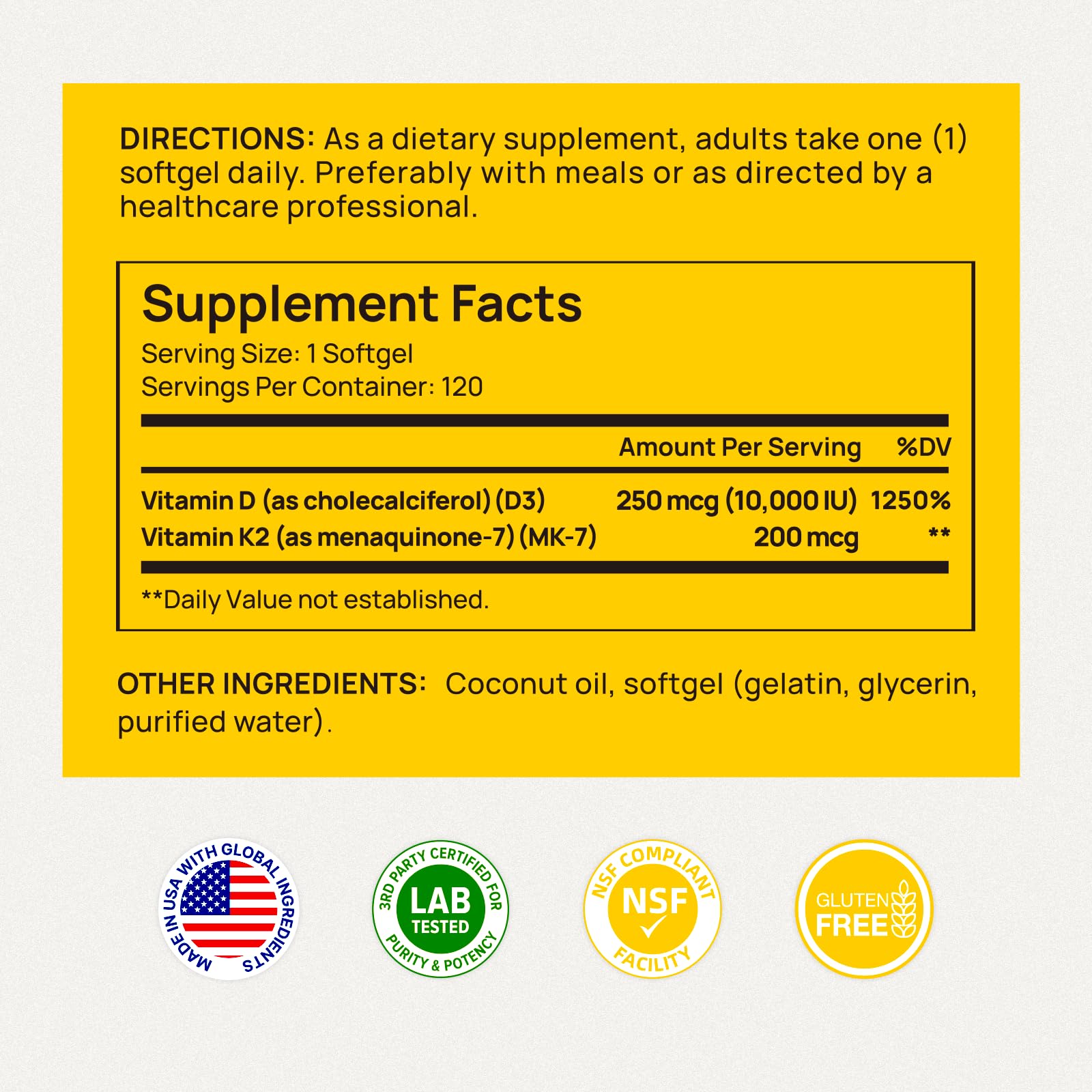 Selerb etiqueta con información nutricional y dosis 10000 IU D3 200 mcg K2