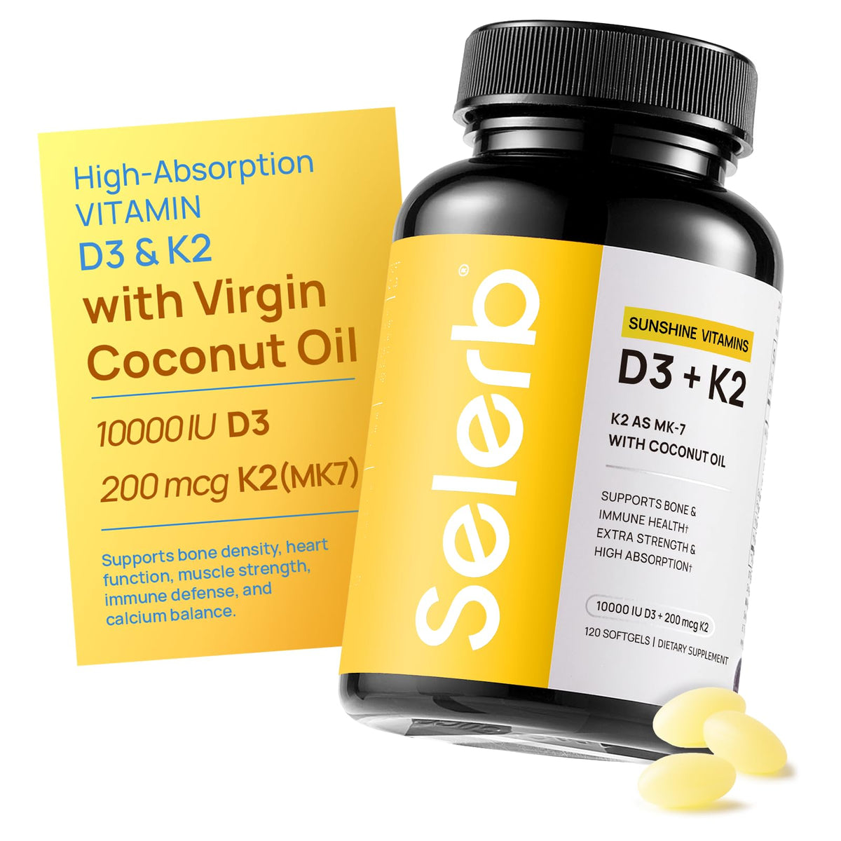 Selerb frasco frontal con 120 softgels, presentación clara y confiable