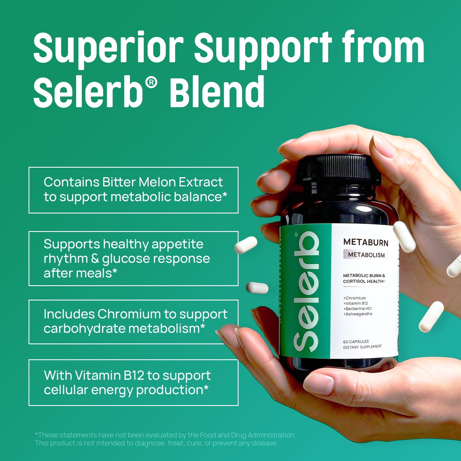 Selerb Metaburn ingredientes naturales en primer plano para apoyo metabólico