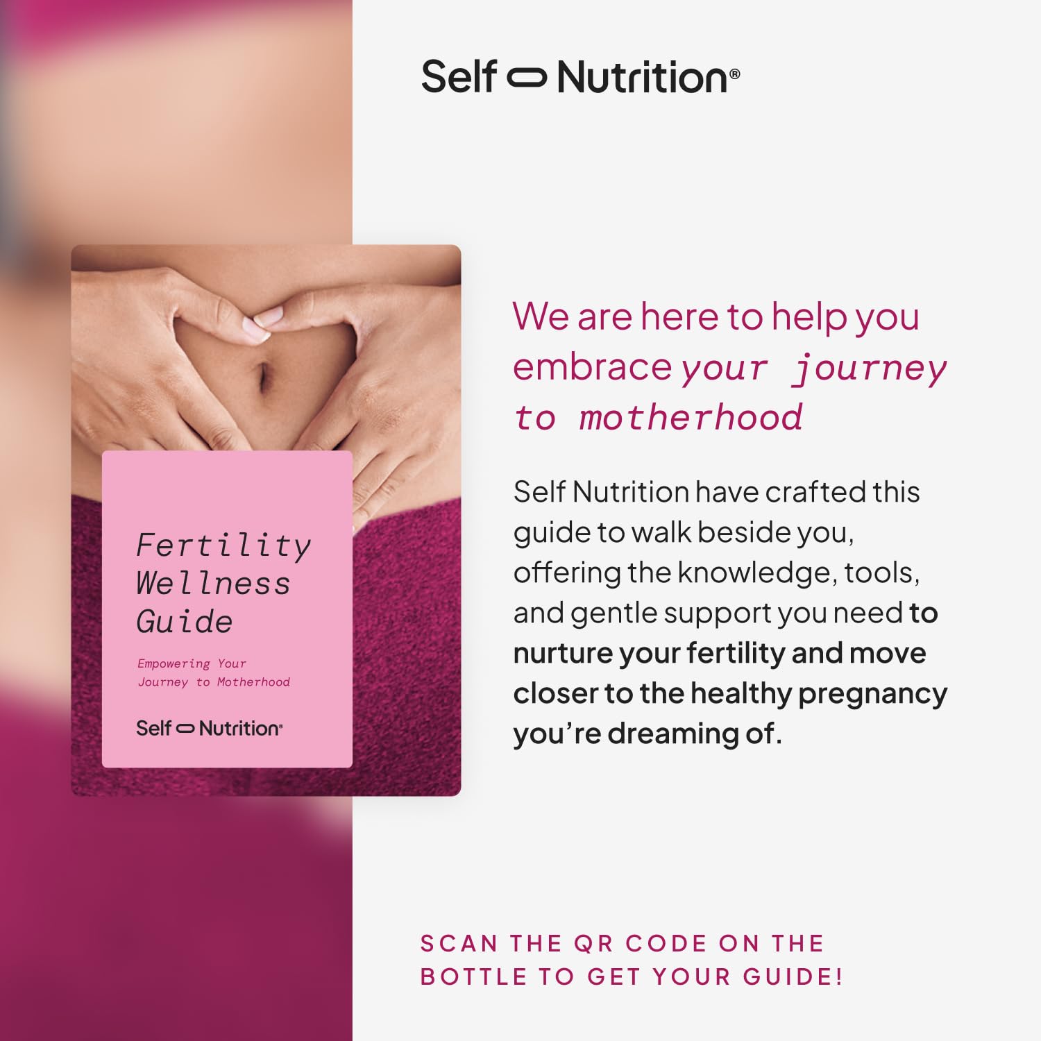 SELF NUTRITION comparación tamaño de cápsula junto a mano para escala