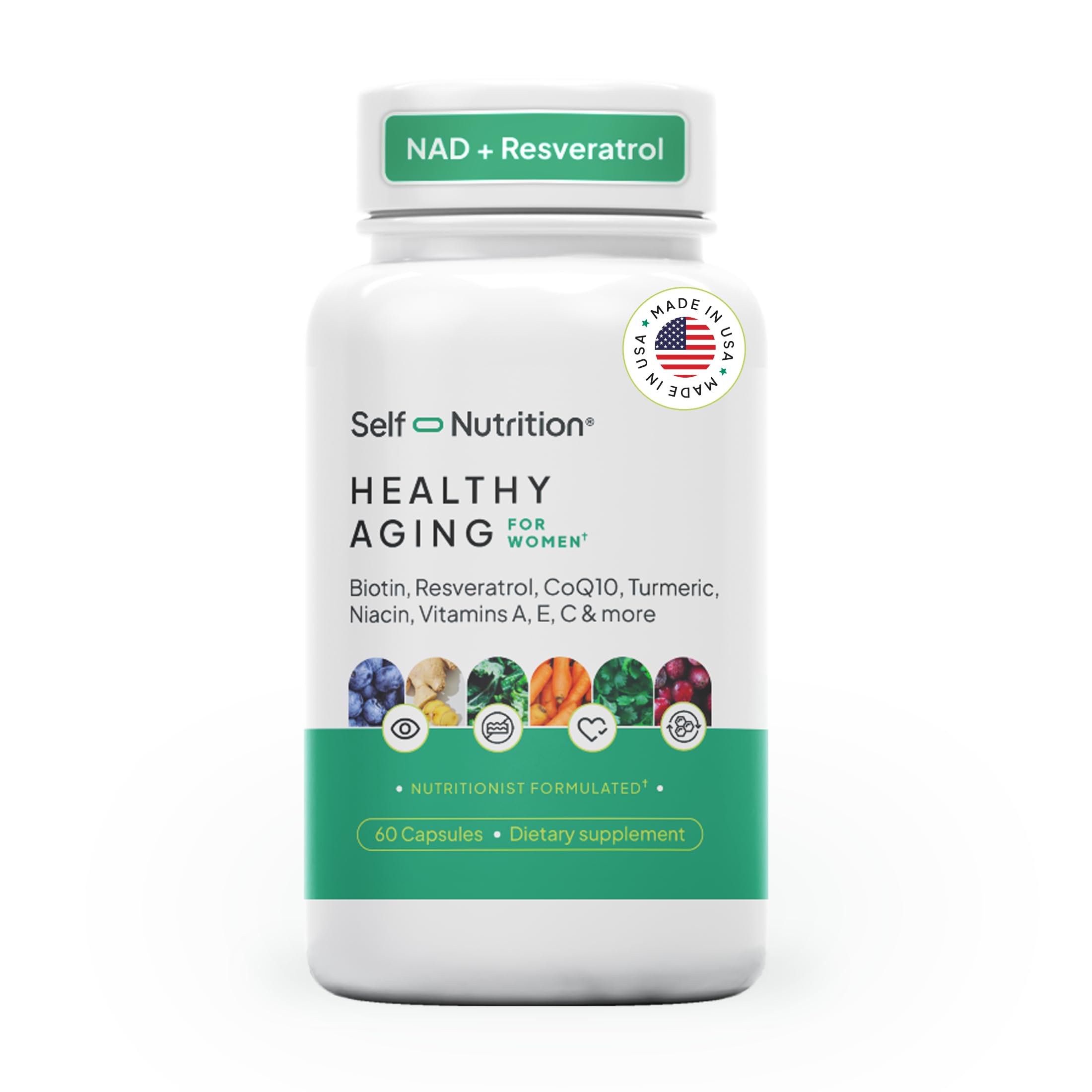 SELF NUTRITION frasco frontal mostrando el diseño y beneficios