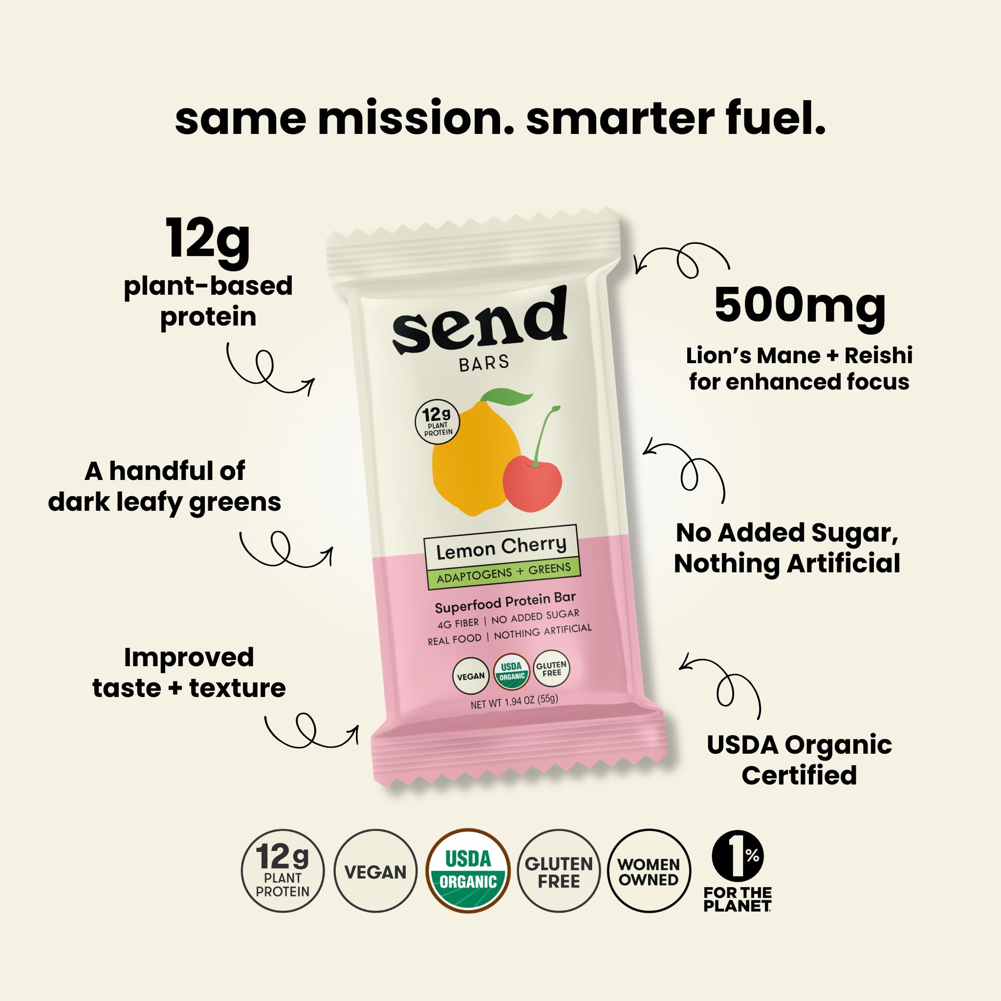 SEND Bars barra cortada mostrando interior con trozos de frutas y nueces nutritivas