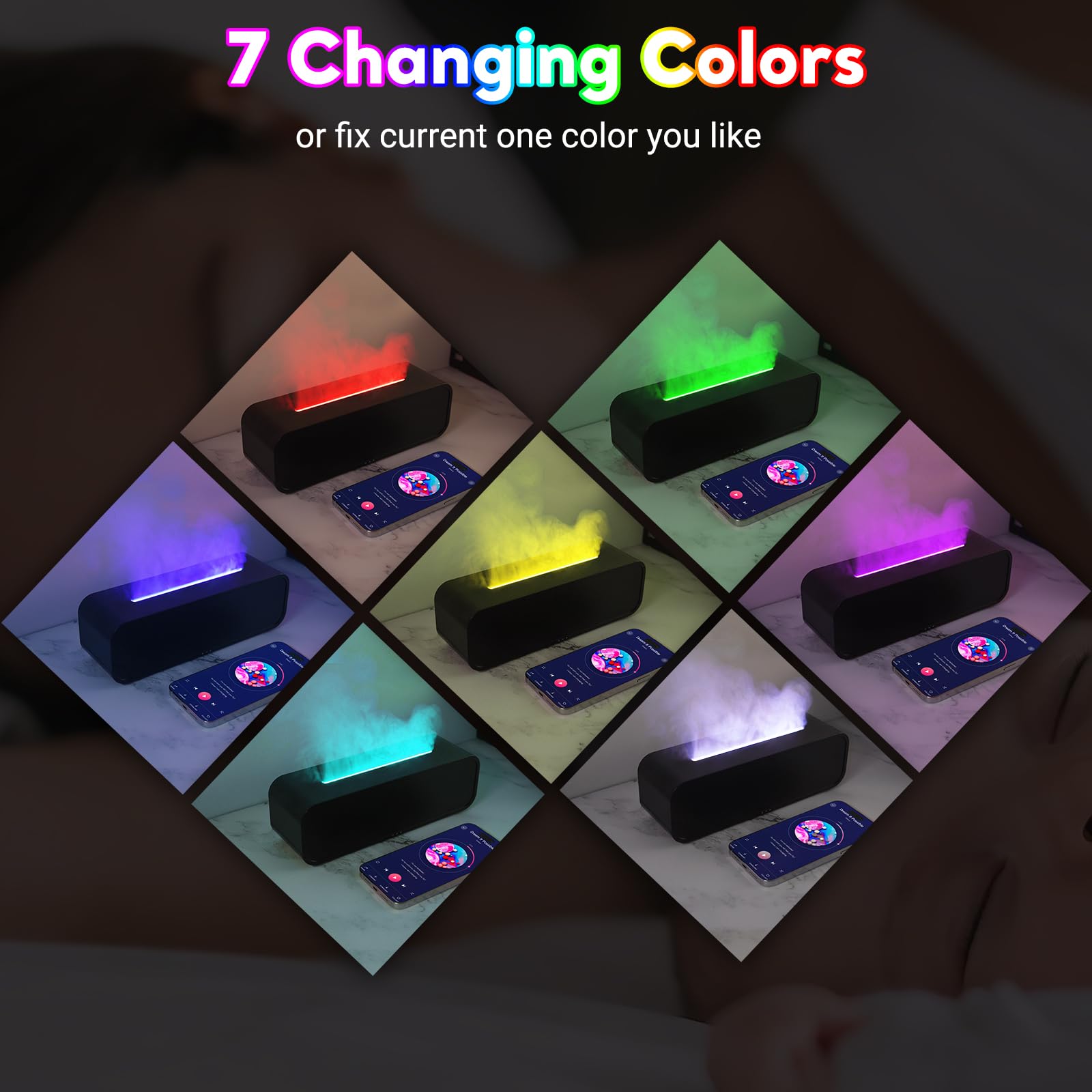 SENMUL difusor en dormitorio generando luz y aroma relajante