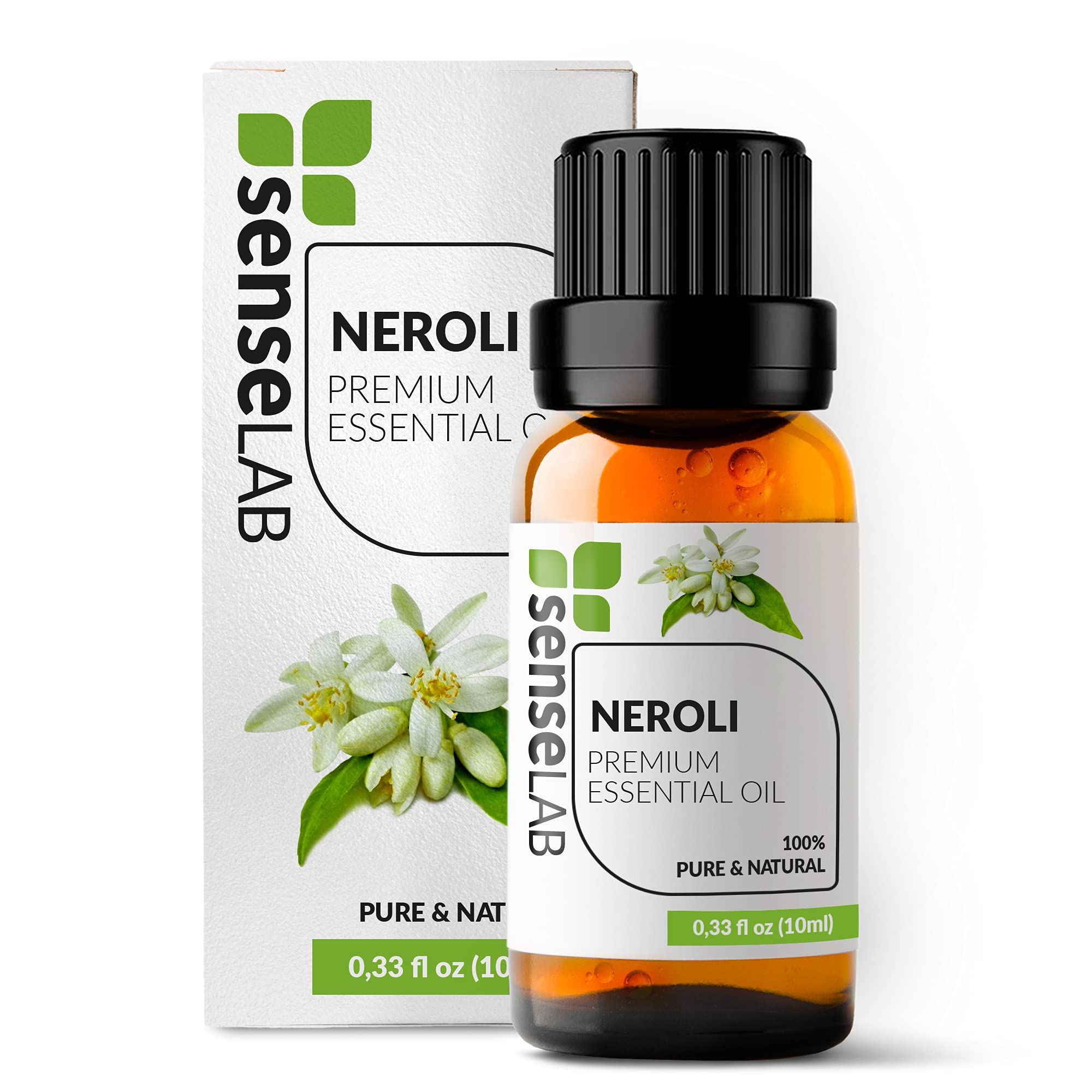 SENSELAB frasco frontal de neroli mostrando formato 10 ml y presentación premium