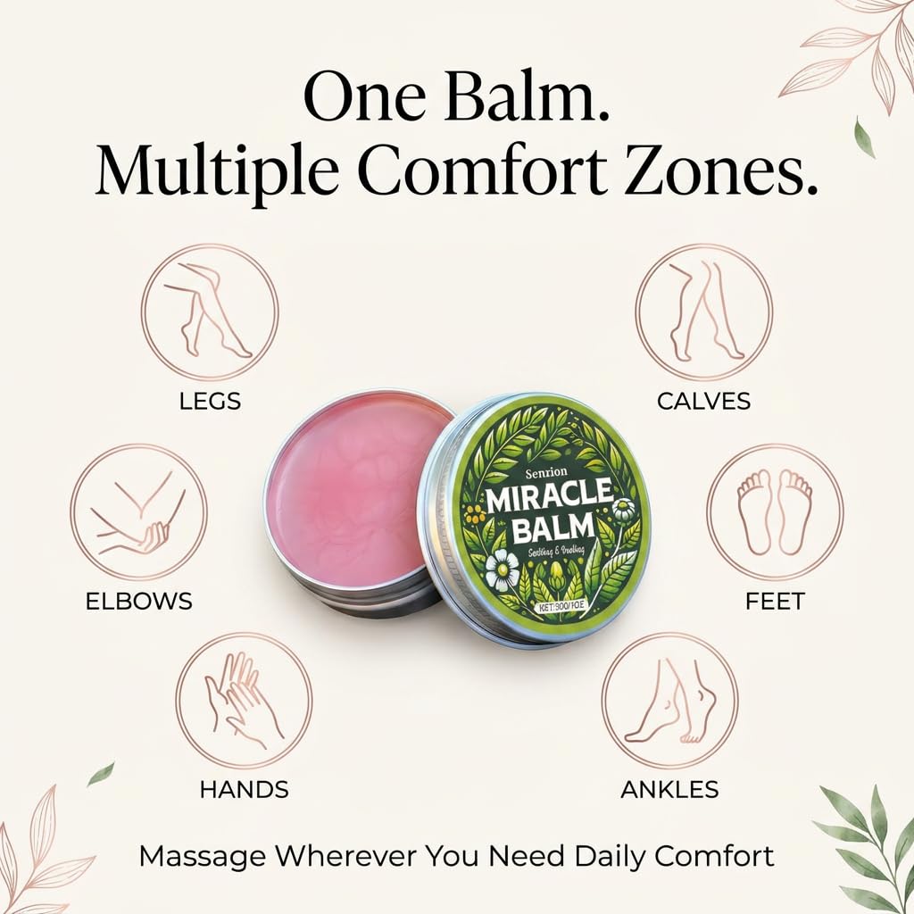 Senzion Miracle Balm aplicación en pierna demostrando hidratación rápida y confort