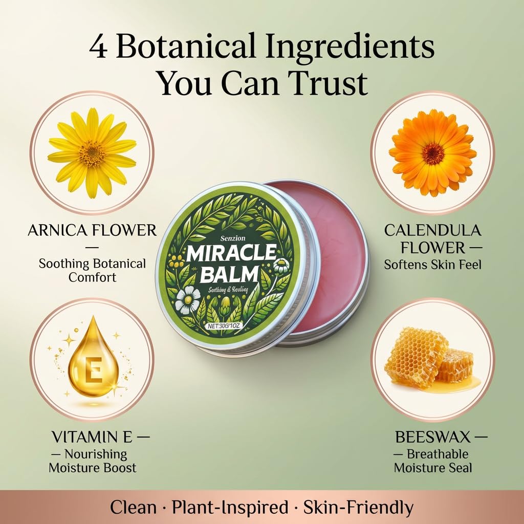 Senzion Miracle Balm textura cremosa en primer plano que ilustra fácil absorción