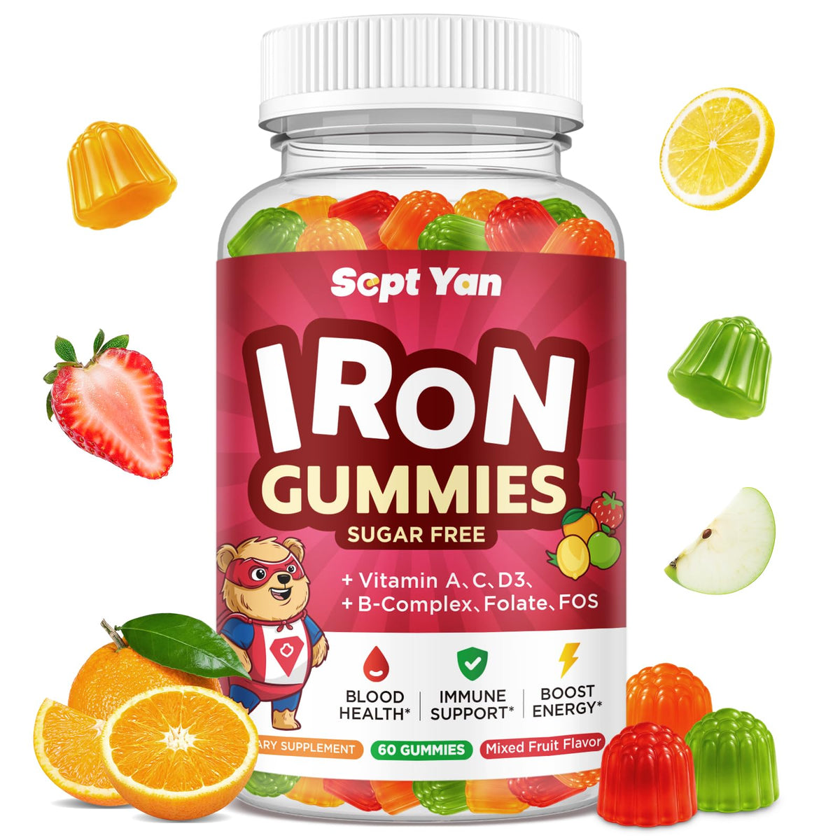 SEPT YAN frente del envase mostrando multivitaminas y hierro, fácil identificación