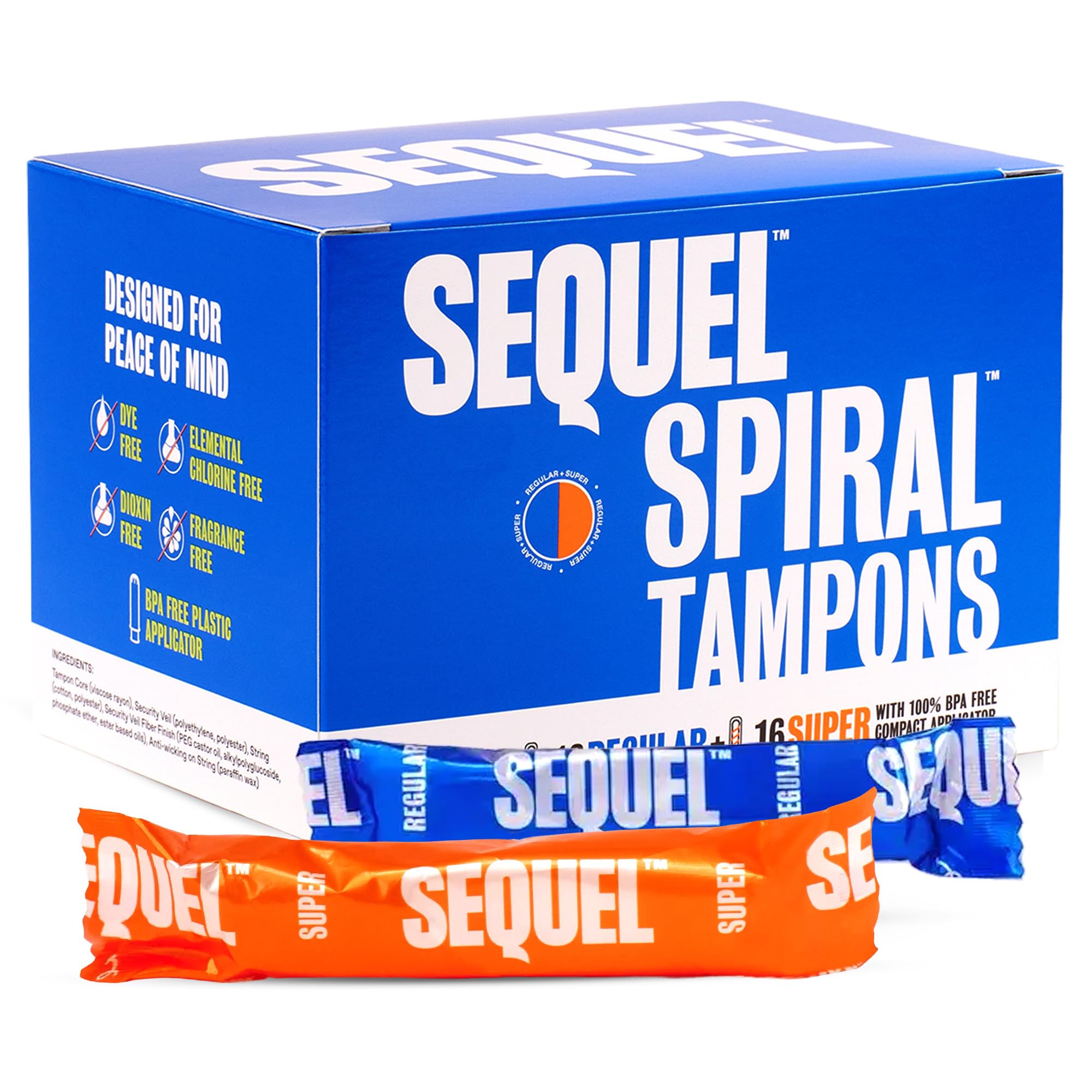 Sequel caja frontal mostrando 32 tampones y combinación Regular y Super