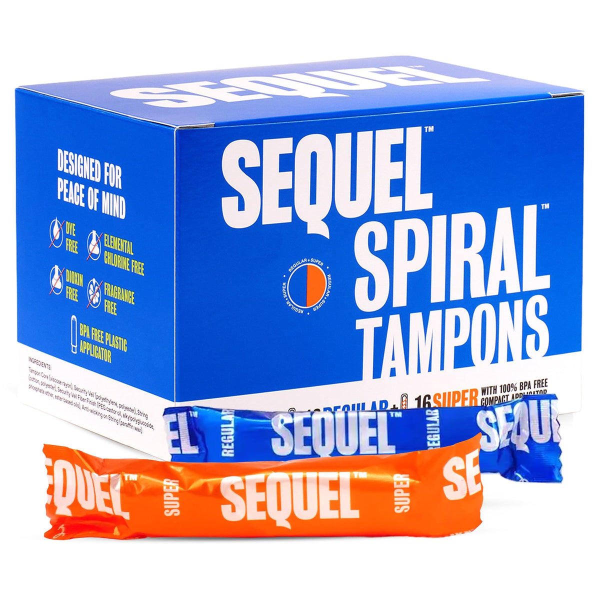 Sequel caja frontal mostrando 32 tampones y combinación Regular y Super