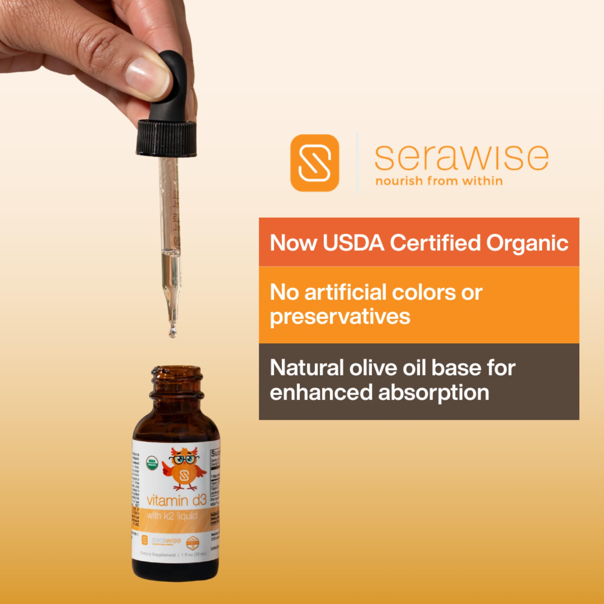 Serawise etiqueta USDA Organic y lista de ingredientes limpia y clara