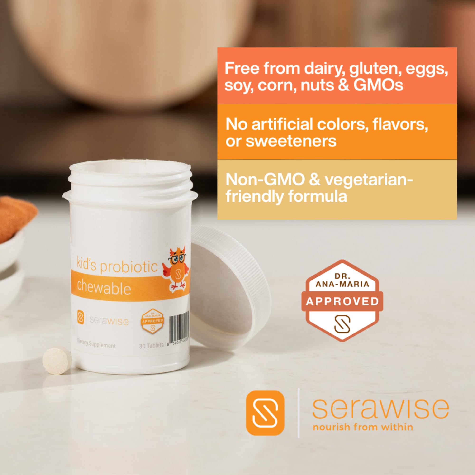 Serawise etiqueta con lista de ingredientes y sin alérgenos