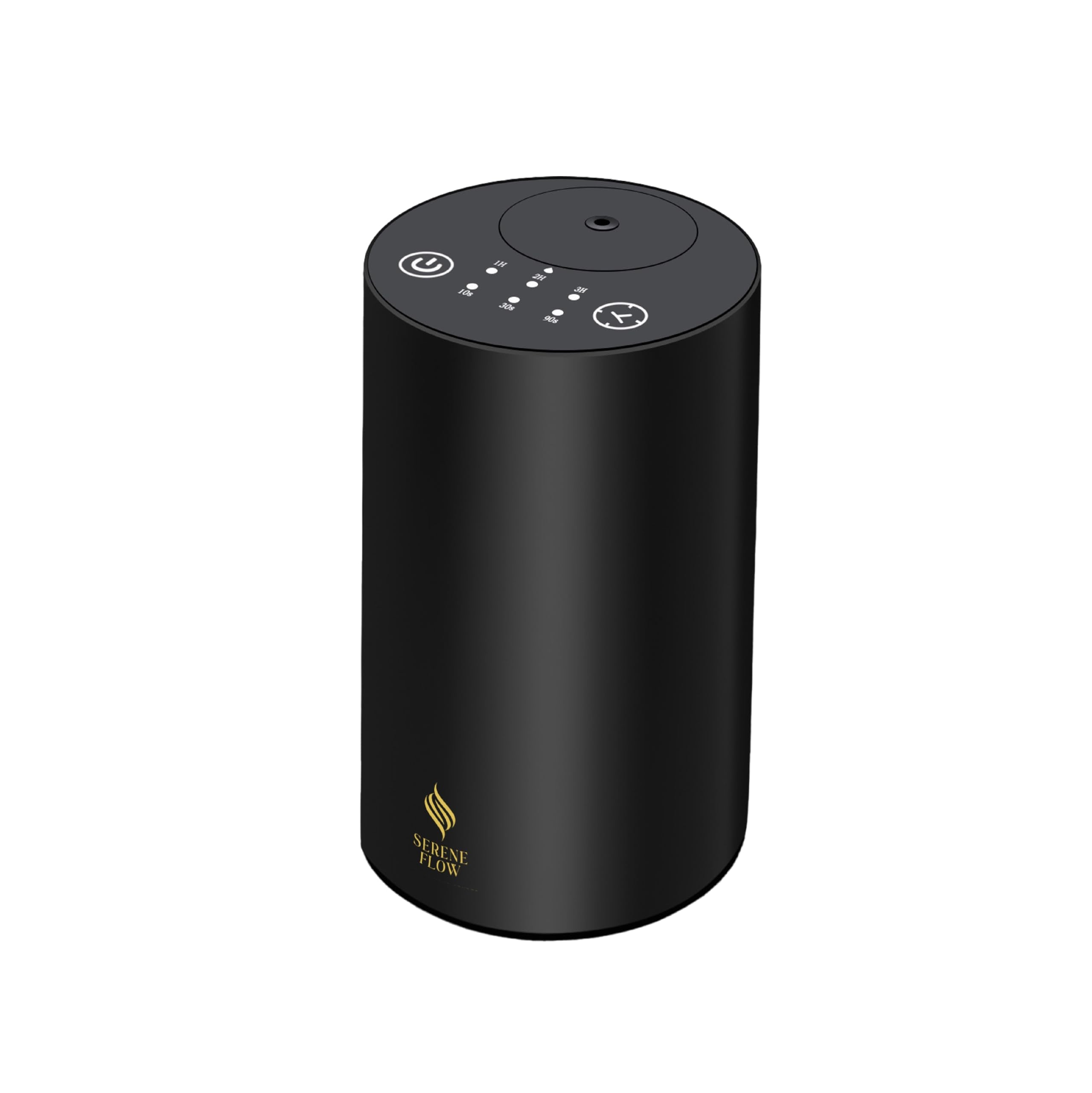 Difusor Sereneflow frontal negro elegante que aporta ambiente controlado