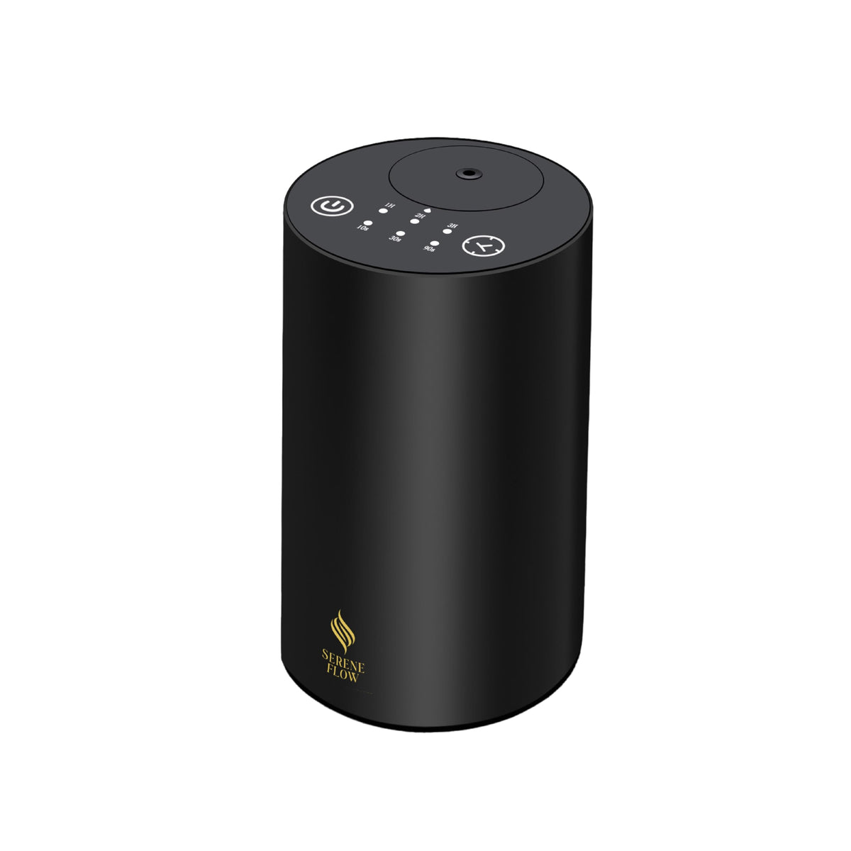 Difusor Sereneflow frontal negro elegante que aporta ambiente controlado