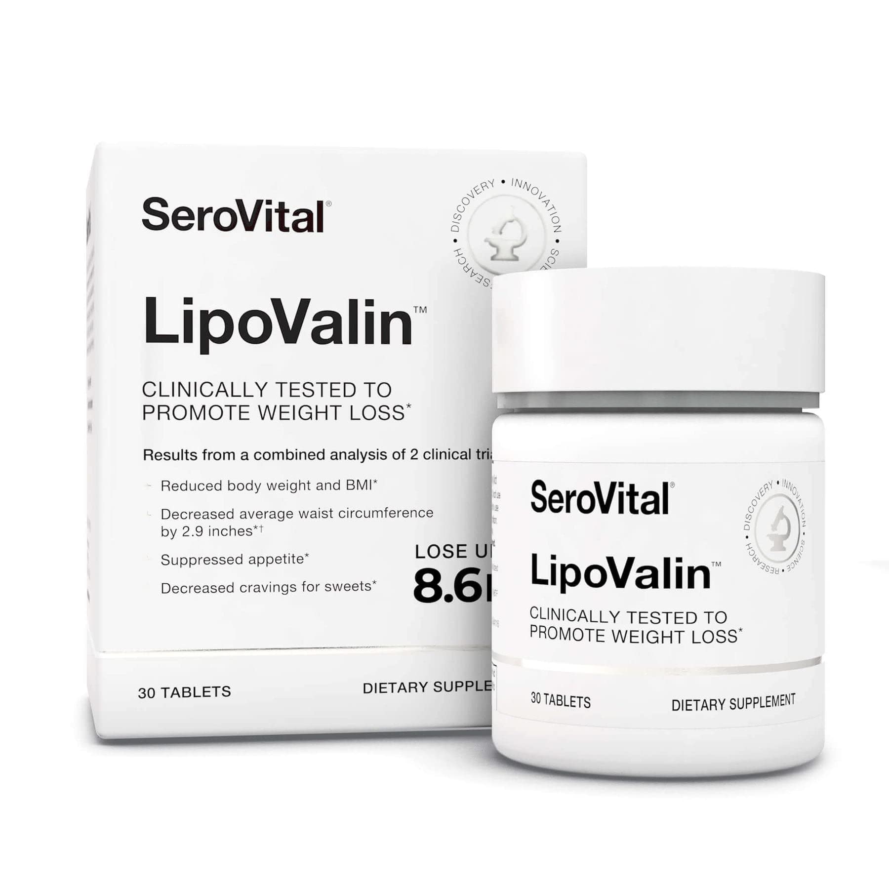 Serovital LipoValin frente del empaque mostrando presentación de 30 unidades y conveniencia