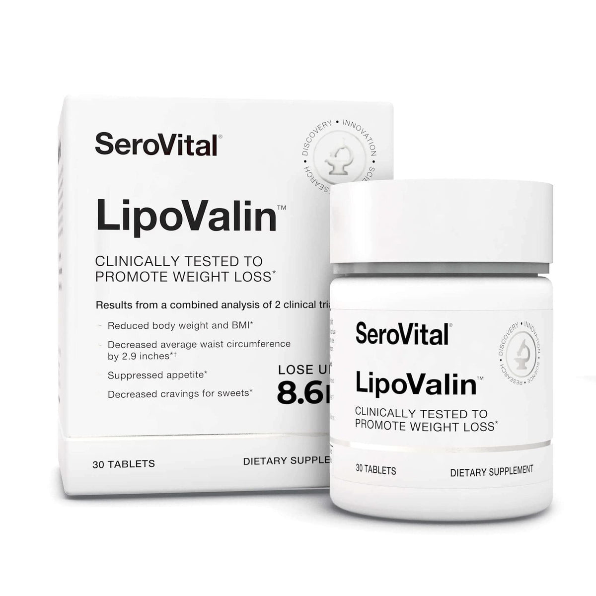 Serovital LipoValin frente del empaque mostrando presentación de 30 unidades y conveniencia